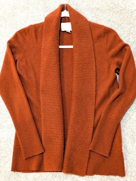 Banana Republic Women 100% Cashmere Shawl Collar Cardigan Medium Showgirl Orange - Picture 1 of 11